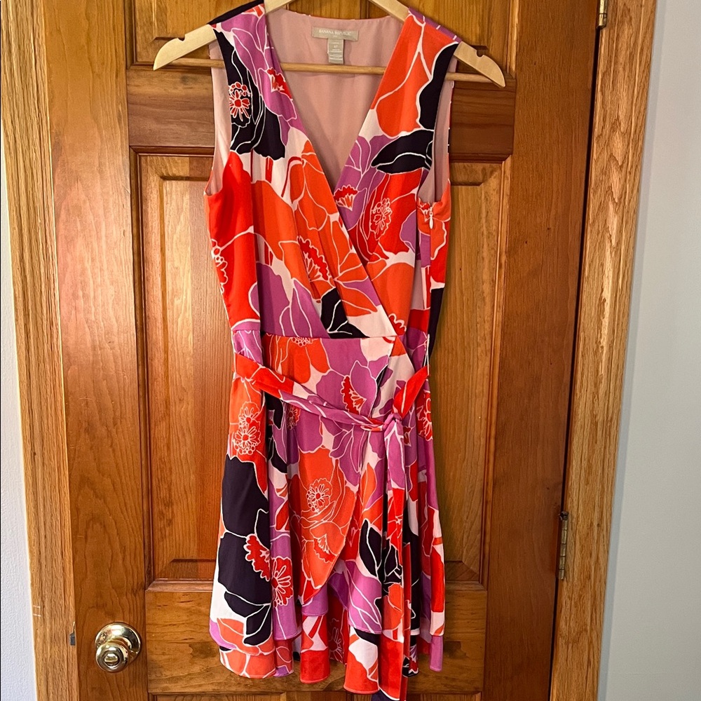 Banana Republic Floral Wrap Dress - Red, Pink, Black